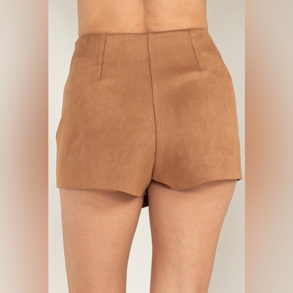 Brown Wrap Effect Faux Suede Skort - Picture 4 of 8